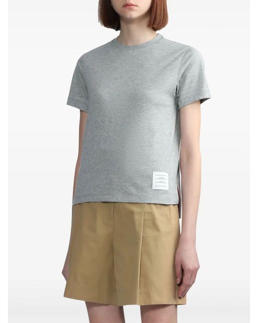 Thom Browne Gray Relaxed Fit Ss Tee With Side Slits
