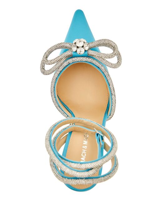 Mach & Mach Blue Double Bow Crystal-embellished Satin Heeled Sandals