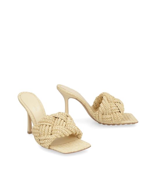 Bottega Veneta Metallic Beige Raffia Mules