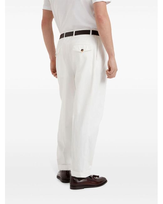 Brunello Cucinelli White Tailor Fit Cotton Trousers for men