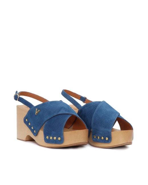Via Roma 15 Blue Woven Sandal With A Heel