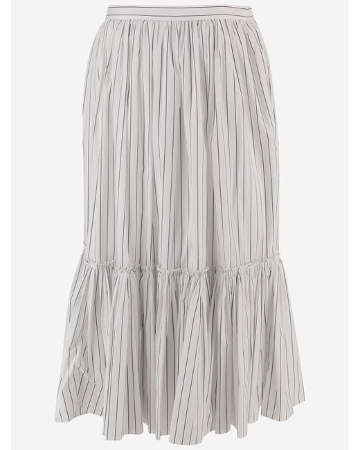 Jil Sander White Cotton Skirt With Striped Pattern