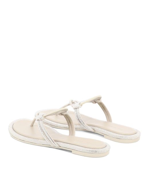 Tory Burch White Miller Knotted Pave Sandalen geknotet