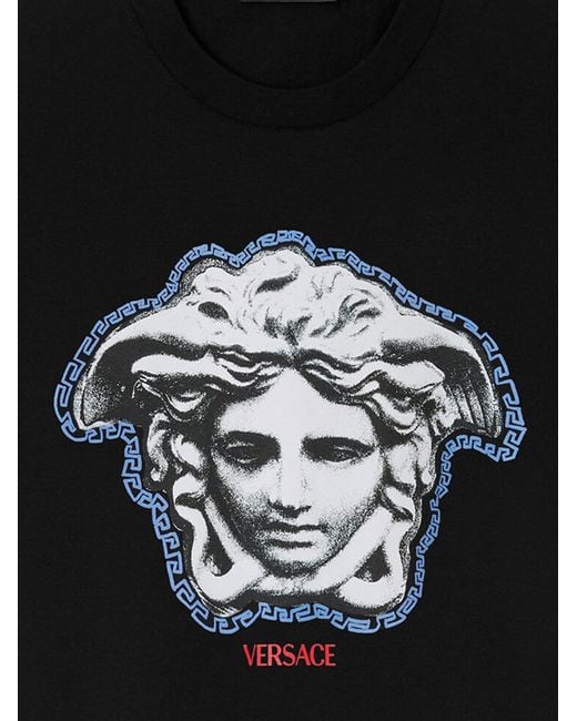 Versace Black Cotton T Shirt With Logo Print for men