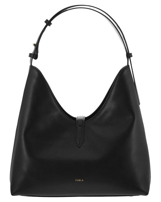 Furla Black Deconstructed Leather Hobo Shoulder Bag