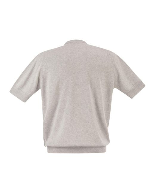 PT Torino Gray Cotton Knit T Shirt With Ribbed Finishes
