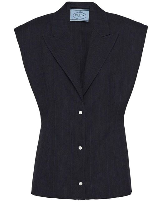 Prada Blue Sleeveless Wool Blazer