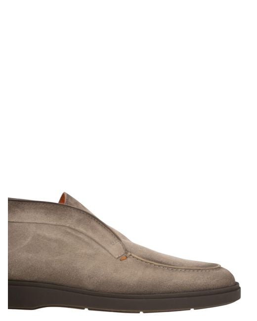 Santoni Brown Suede Leather Desert Boot for men