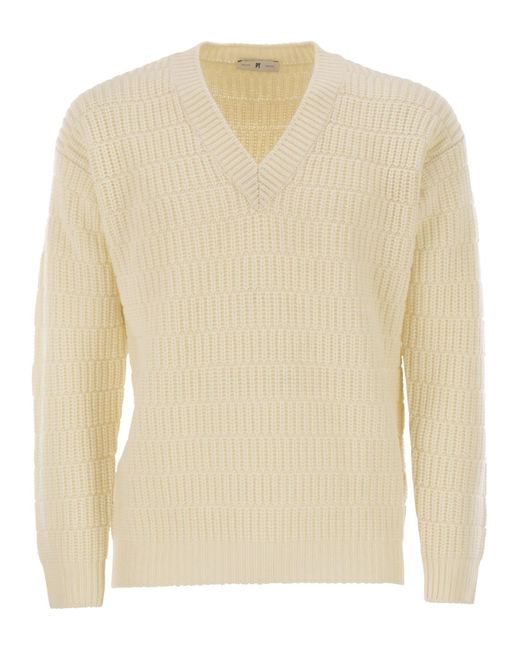 PT Torino Natural Wool Sweater With V-Neck for men