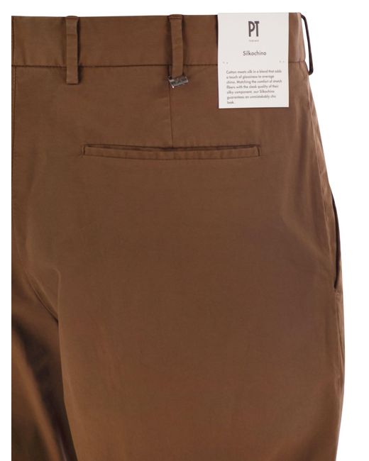 PT Torino Brown Rebel Stretch Cotton Trousers for men