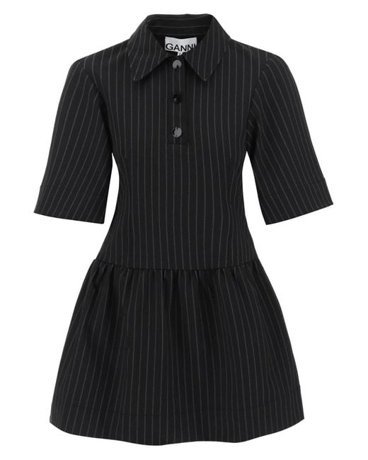 Ganni Mini-jurk Met Krijtstreep En Kraag in het Black