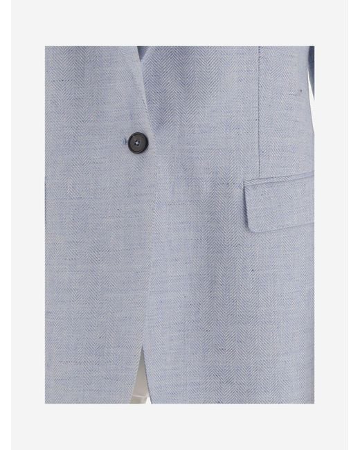 Tagliatore Blue Jacket Linen-Wool Blend