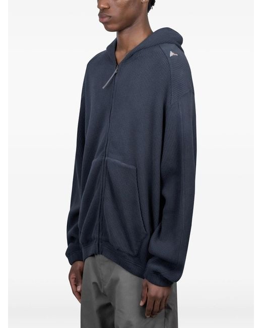 Roa Blue Bee Sun Faded Organic Waffle Zip Up Hoodie