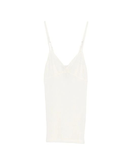 Forte_forte White Embroidered Wool Ribbed Jersey Tank Top