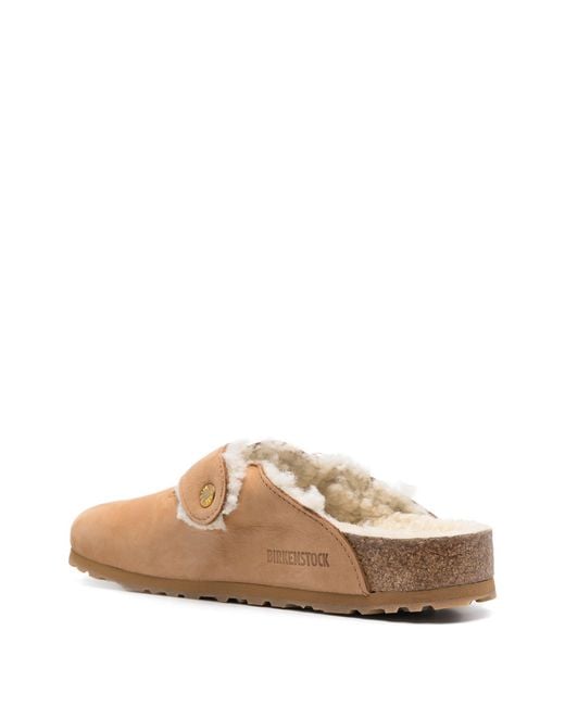 Birkenstock Brown Boston Bold Shearling Cognac, Natural Leather Shoes for men