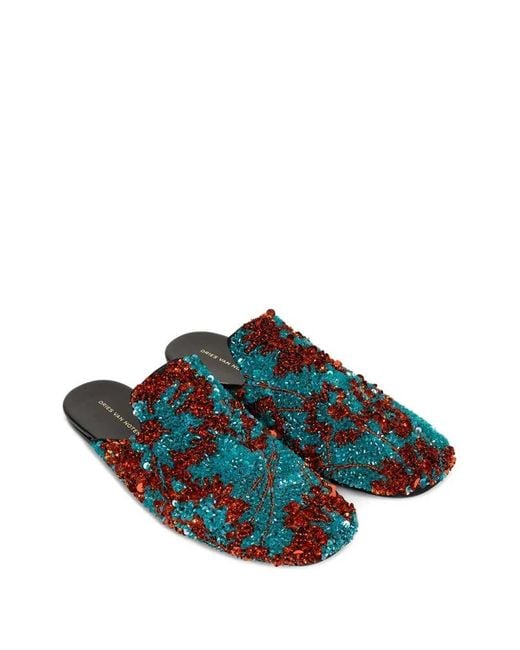 Dries Van Noten Blue Sequined Slippers