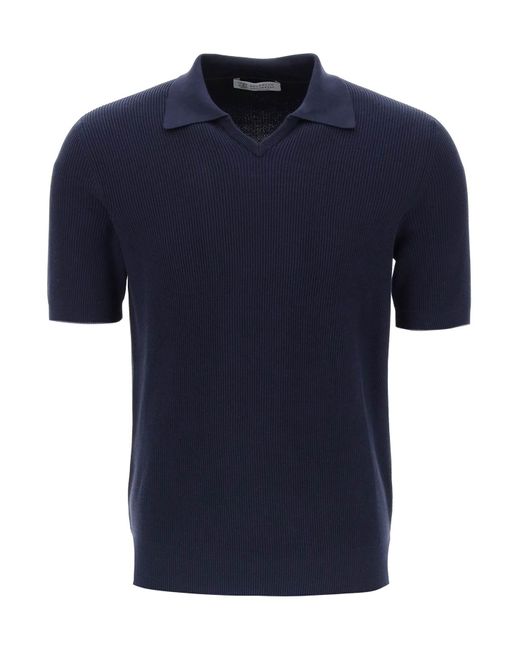 Brunello Cucinelli Baumwoll -Strick -Polo -Hemd in Blue für Herren