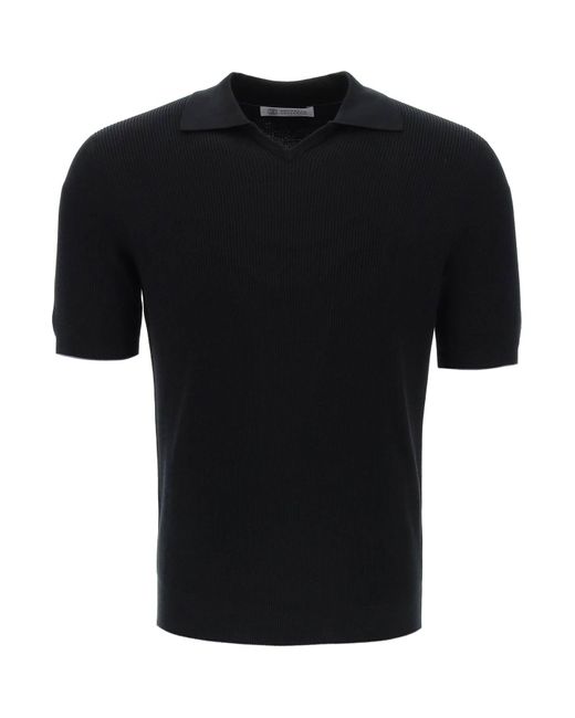 Brunello Cucinelli Cotton Knit Polo Shirt in het Black voor heren