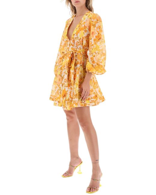 Zimmermann Yellow 'Raie Wrap' Mini -Kleid