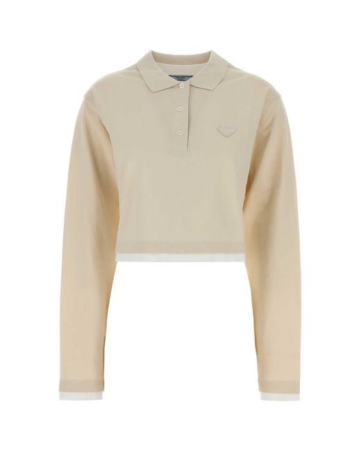 Prada Natural Logo Shirt Collar Polo