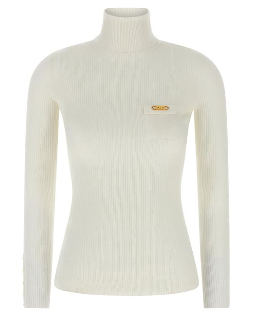 Elisabetta Franchi Elisabetta -franchi Geribbeld Turtleneck -trui in het White