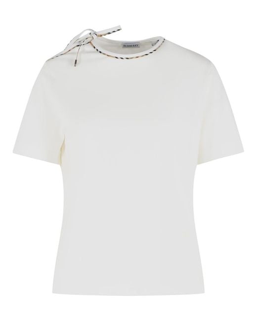 Burberry White 'Frankie Bow' Cotton T-Shirt
