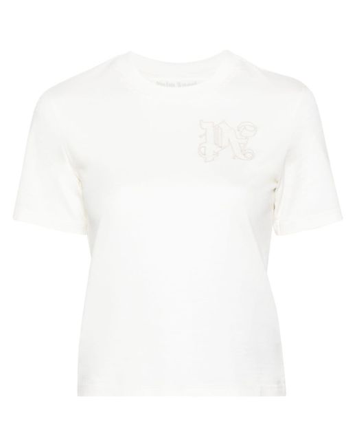 Palm Angels White T-Shirt Mit Logo-Stickerei