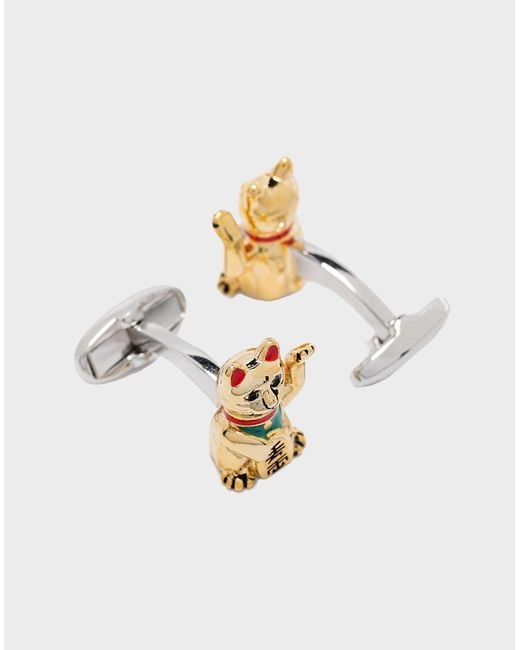 Paul Smith Lucky Gold Cat Emaille Manschettenknöpfe in White für Herren