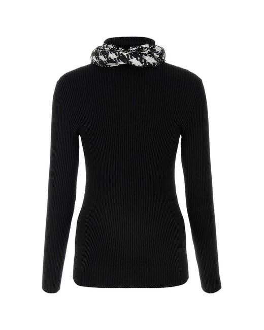 Burberry Black Scarf-Detail Ribbed Jumper