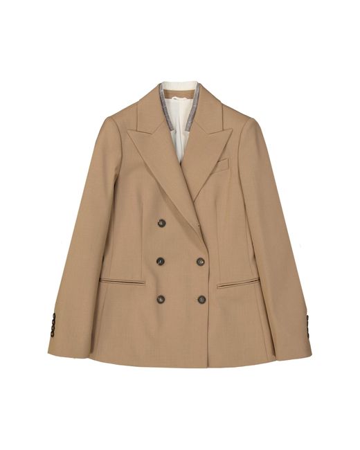Brunello Cucinelli Wollen Double-Breasted Jas Met Knoopmanchetten in het Natural