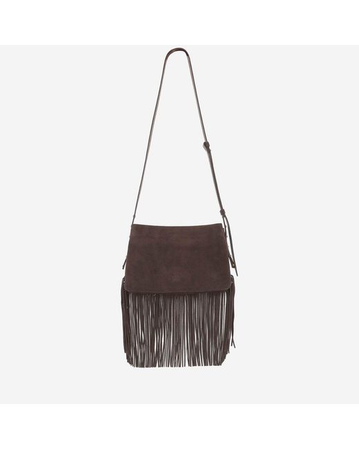 Pinko Brown Suede Shoulder Bag With Fringes