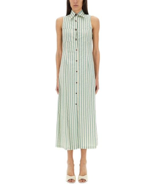 Alysi Green Colorful Stripes Chemisier Dress