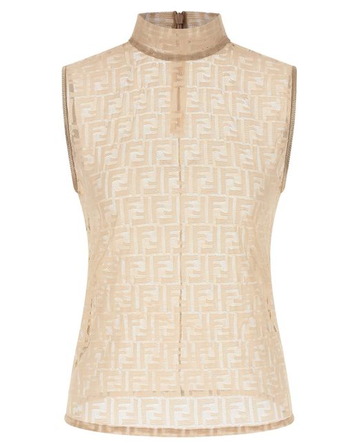 Fendi 'ff' Kanten Top in het Natural