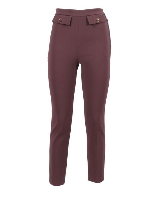 Elisabetta Franchi Purple Tailored Pants With High Waist And Polished Accents