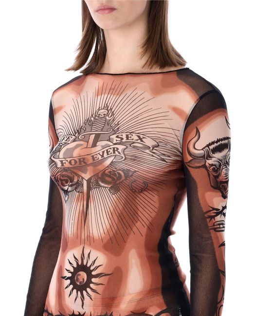 Jean Paul Gaultier Red Re-Edition Safe Sex Tattoo Tulle Top