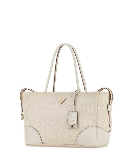 Prada White Canvas Large Shopping Bag