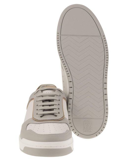 Brunello Cucinelli White Calfskin Basket Sneakers for men