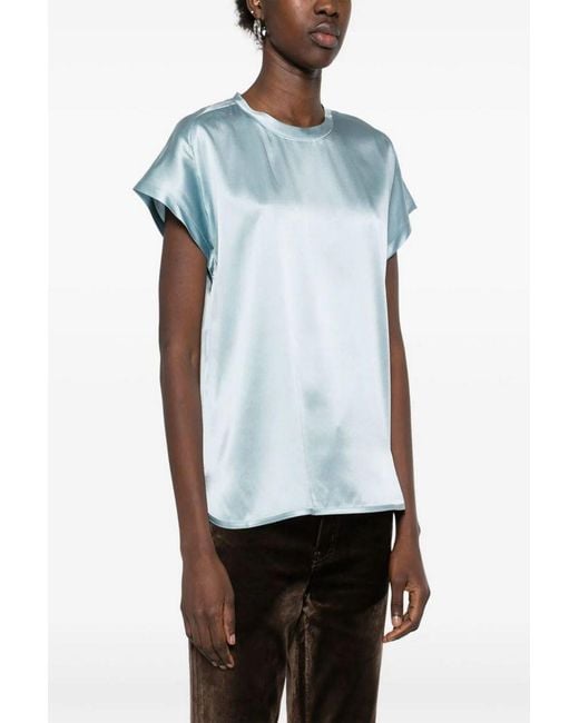 Pinko Blue Silk Blend Top With Cap Sleeves