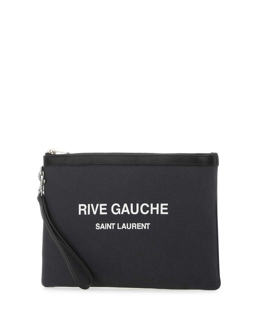 Saint Laurent Black Charcoal Canvas Rive Gauche Clutch for men