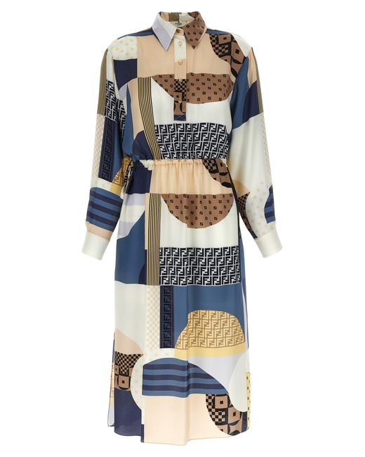 Fendi Multicolor Patchwork Silk Dress