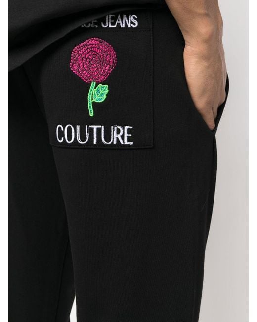 Versace Jeans Couture Black Logo-Print Track Pants for men