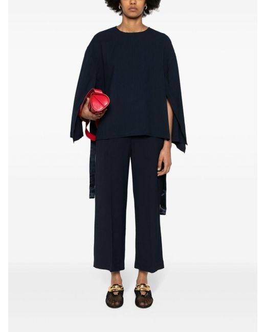 Erika Cavallini Semi Couture Blue Straight-Leg Cropped Trousers