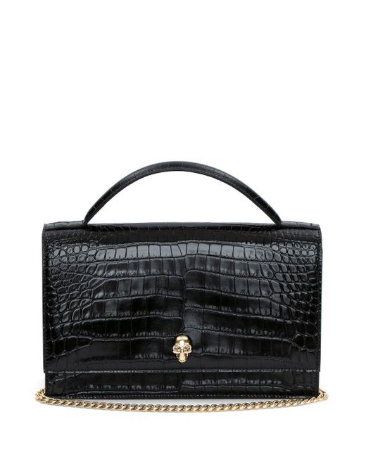 Alexander McQueen Black Alexander MC Queen Schädel mittelgroße Leder -Shoudler -Tasche