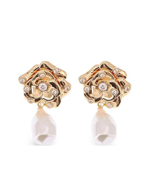 Self-Portrait Natural Flower Pearl Drop Earrings