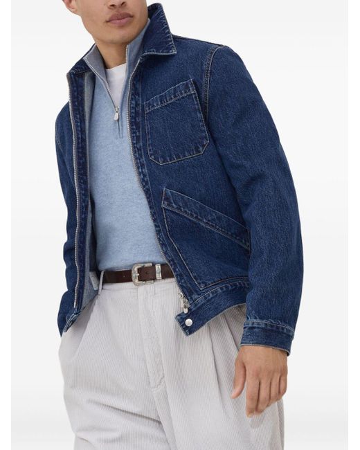 Brunello Cucinelli Blue Cashmere High-Neck Sweater for men
