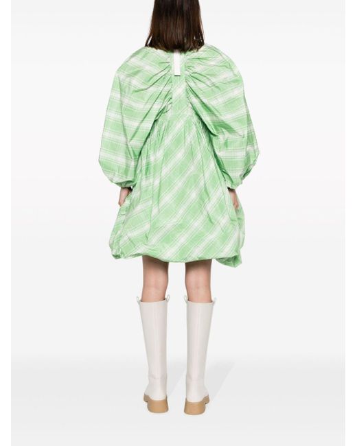 Jil Sander Green Plaid-Check Pattern Mini Dress