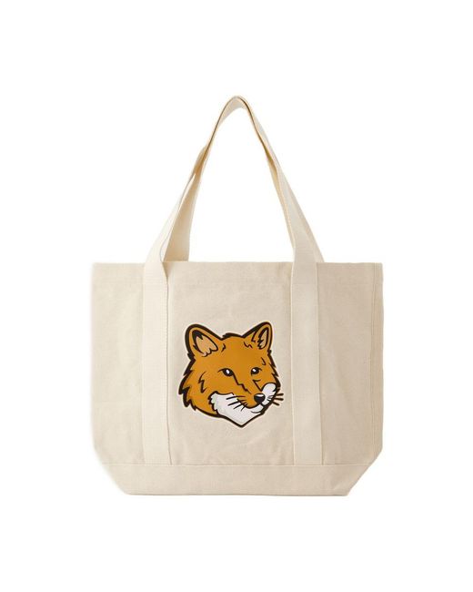 Maison Kitsuné Natural Fox Head Tote Bag Baumwoll Beige