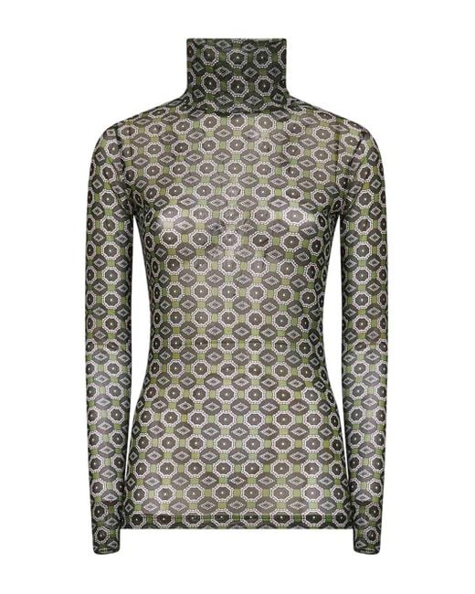 Dries Van Noten Droogt Van Noten Mesh Top Met Groene Mini -stropdasafdruk in het Black
