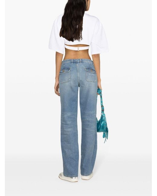 Palm Angels Blue Knee-Panel Mid-Rise Straight Jeans