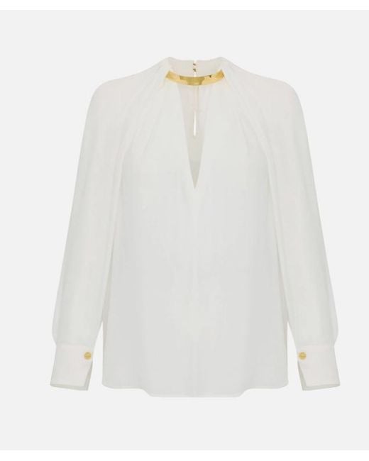 Elisabetta Franchi White Georgette Blouse With Jewel Detail